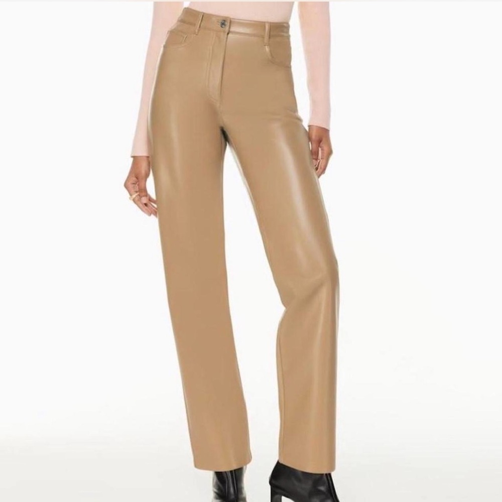 Wilfred Aritzia Beige Faux Leather Straight Leg Pants Trousers size 4